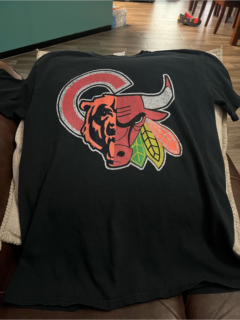 Gildan Black Tee with Red, Orange and Green Team Graphic